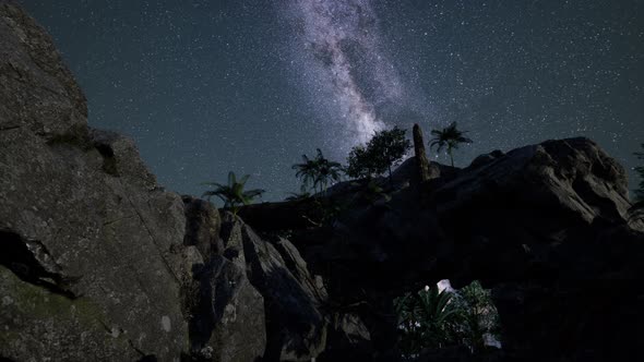 Milky Way Galaxy Over Sandstone Canyon Walls