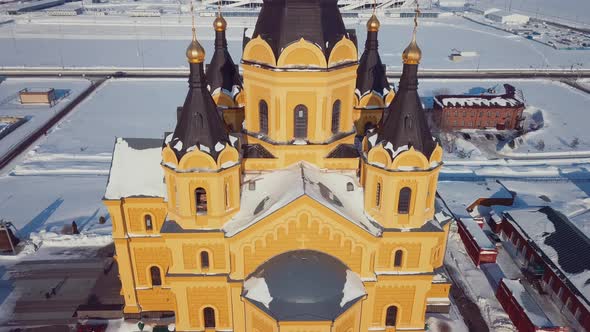 Top View Of The Alexander Nevsky Church In The Winter City Of Nizhny Novgorod