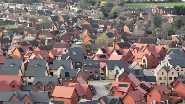 Modern Houses and Homes on a UK New Build Estate Seen From The Air