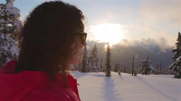 Adventure Woman Hiking on Top of Canadian Mountains