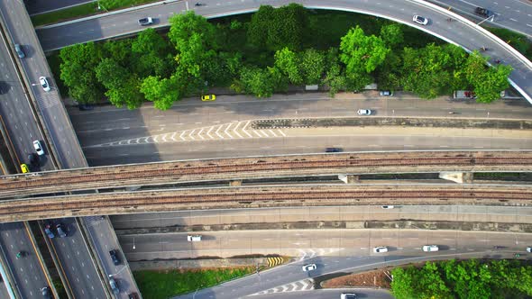 4K : Aerial view shot of fast moving Highway road