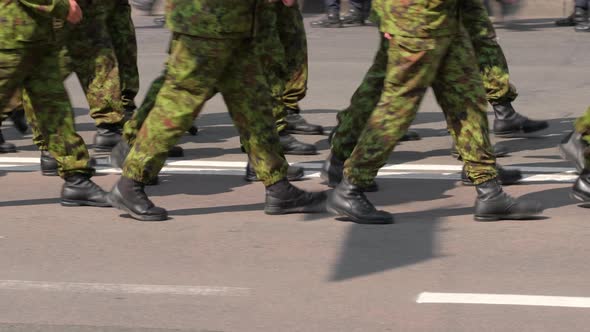 Soldiers in Army Uniform Marching Military Parade
