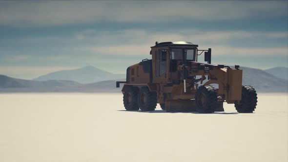 Road Grading Machine on the Salt Desert Road