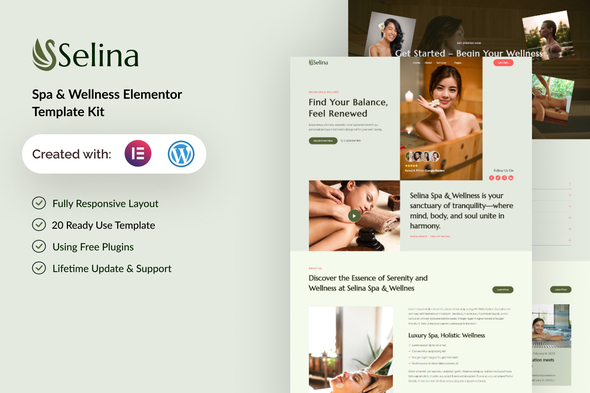 Selina – Spa & Wellness Elementor Template Kit – 0 Sold!