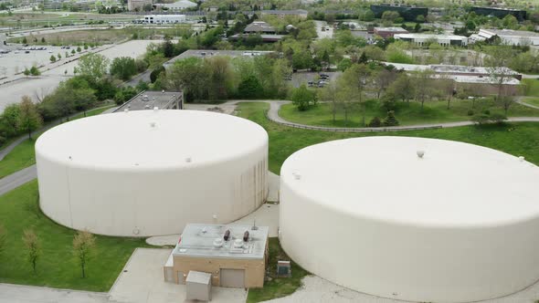 Drone Aerial View Storage Tank on the Ground Drone Flying Over Industrial Oil Storage Refinery