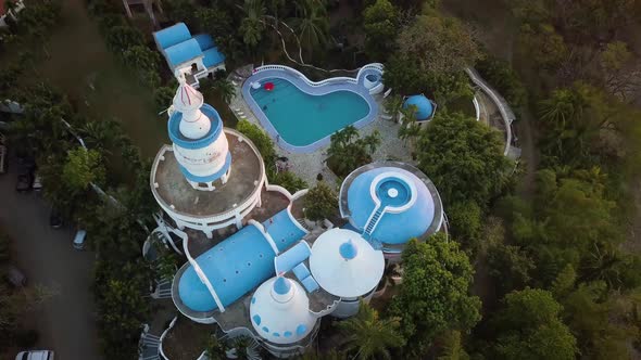 Aerial view of a beautiful waterpark on a tropical beach.