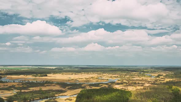 Aerial View Forest Woods And River Marsh In Early Spring Landscape