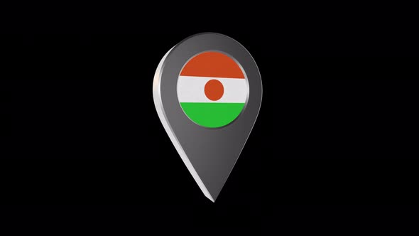 3d Animation Map Pointer With Niger  Flag With Alpha Channel - 4K