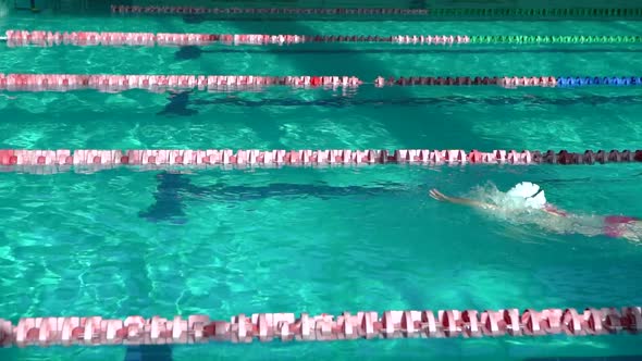 Amator Swimmer Practicing in Water Swimming Pool