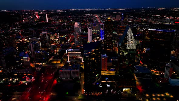 Dallas Downtown District Illuminated at Night