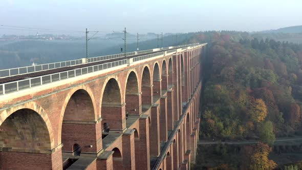 Goltzsch Brick Viaduct in Germany on a Foggy Autumnal Morning Aerial View