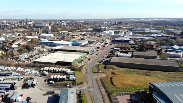 Aerial - An industrial area in Northampton, a sunny day with a view from the sky in United Kingdom,