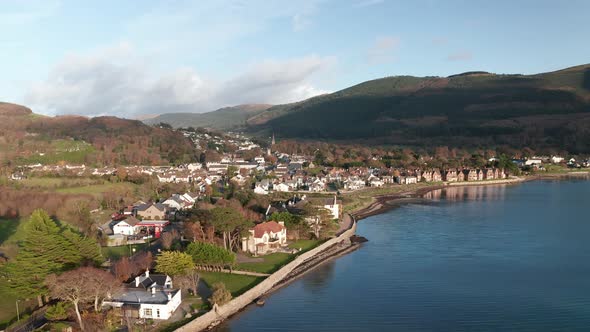 Aerial view over  Irish village