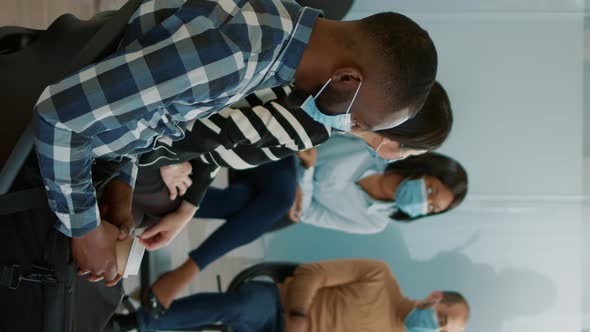 Vertical Video HR Employee Giving Cv to Job Candidates Waiting in Queue