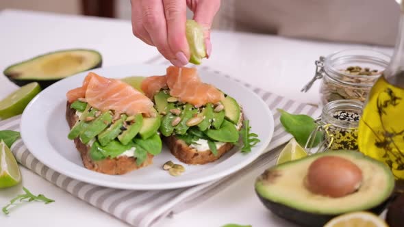 Healthy Breakfast or Snack  Making Soft Cheese Avocado and Salmon Sandwich