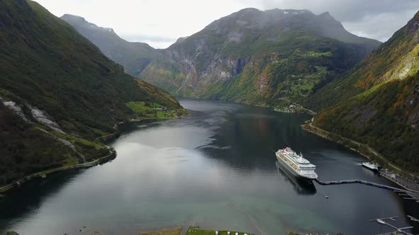 Geiranger Fjord and Lovatnet Lake Aerial View in Norway