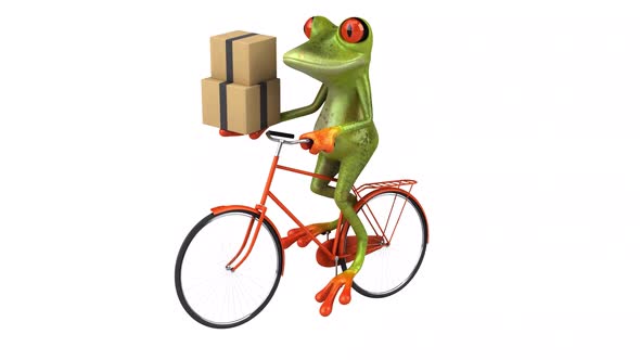 Fun frog on a bicycle - Digital animation