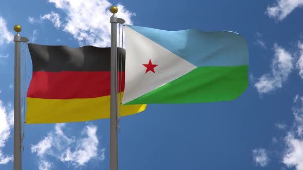 Germany Flag Vs Djibouti On Flagpole