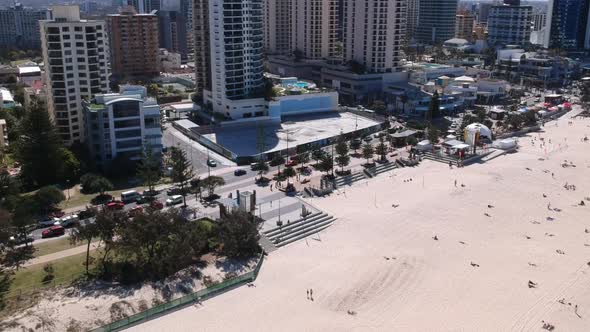 Aerial view of beach at Surfers Paradise, Gold Coast, Australia