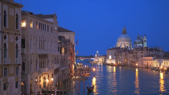 View of Venice Grand Canal and Santa Maria Della Salute Church in the Evening