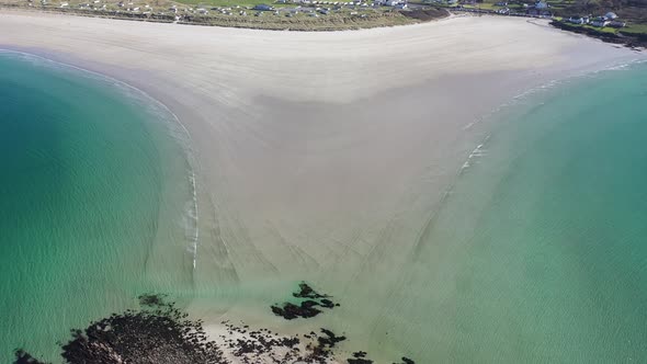 Aerial View of the Awarded Narin Beach By Portnoo and Inishkeel Island in County Donegal Ireland