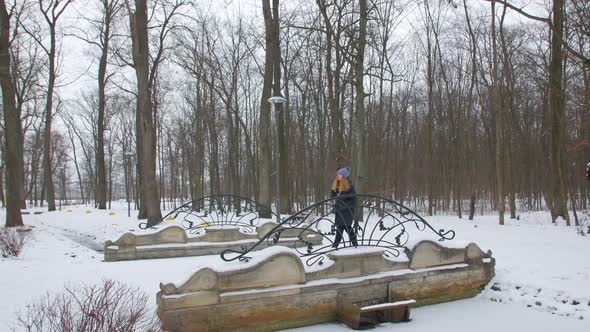 Woman Walking In A Winter Park