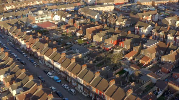 Aerial View of Terraced Working Class Housing in Luton at Sunset