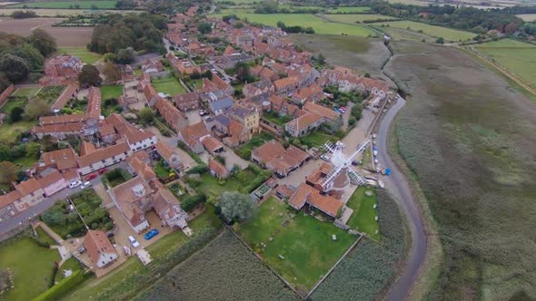 Aerial drone footage of Cley Next To Sea, and the surrounding scenery, Norfolk.