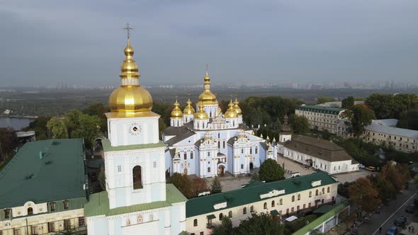 St. Michael's Golden-Domed Monastery in Kyiv, Ukraine. Slow Motion, Kiev