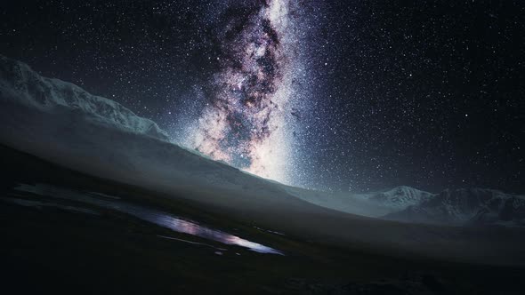 Camera Follow the Milky Way Rotate in Mountains alt