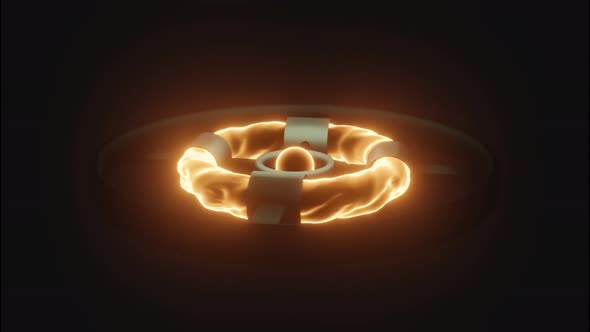 Bright glowing fire circular shapes inside black metal ring