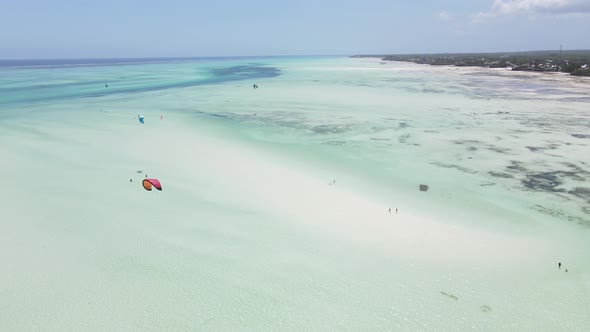 Zanzibar Tanzania  Kitesurfing Near the Shore Slow Motion