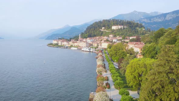 Aerial View. Bellagio, a City in Italy on Lake Como. Beautiful Landscape with Mountains, Lake and