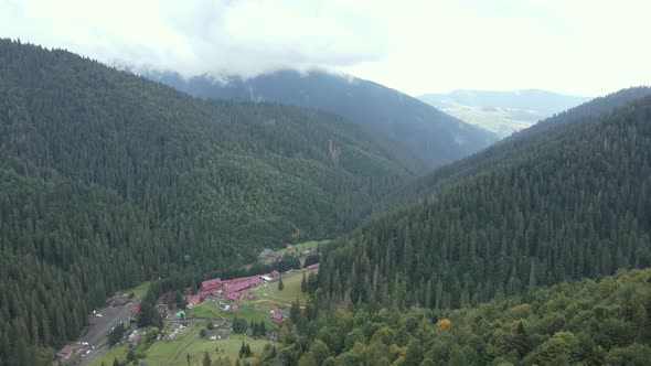 Aerial View of the Carpathian Mountains in Autumn. Ukraine