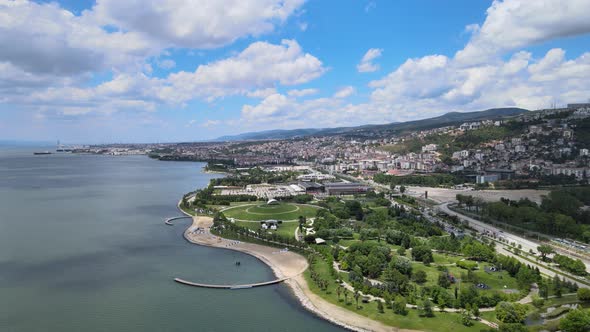 Aerial Cityscape and Sea