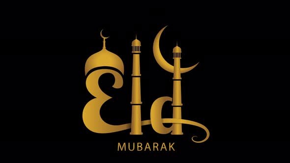 Eid Calligraphy Text Animation with Dome Minar and Moon