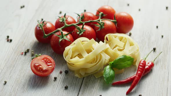 Uncooked Pasta Bunches with Tomatoes