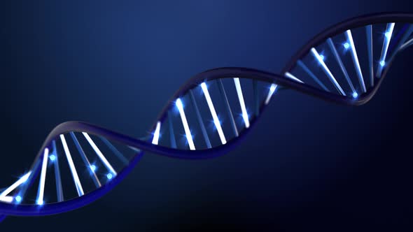   Rotating DNA Glowing Molecule on Blue Background