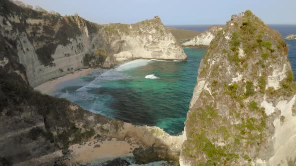 Aerial Drone Flight Over Beach at Nusa Penida Bali Indonesia