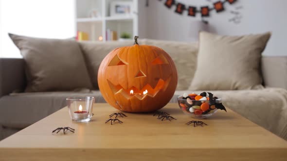 Jack-o-lantern and Halloween Decorations at Home