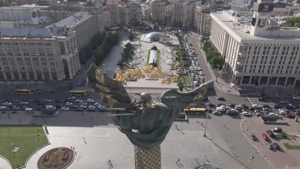 Kyiv. Ukraine: Independence Square, Maidan. Aerial View, Slow Motion, Flat, Gray