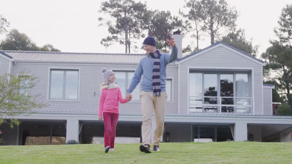 Father and daughter walking together 4k