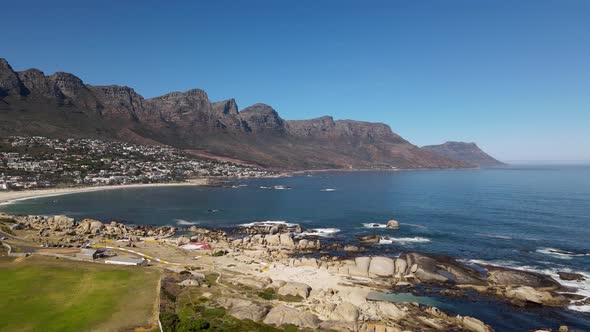 Aerial view of Clifton from Atlantic Ocean, Cape Town, South Africa.