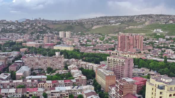 Aerial View Urban Cityscape of the City in the Mountains of Yerevan