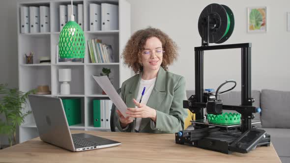 Smart Young Woman Uses Modern Technology to Create a 3D Model Design on a Computer for Printing on a