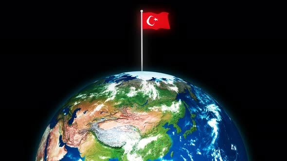 Flag Of Turkey Flying Flag On The 3d Rotated Planet Earth
