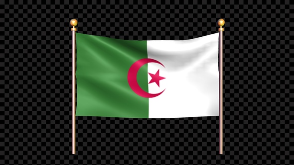 Flag Of Algeria Waving In Double Pole Looped