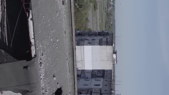 Vertical Video of a Wartorn Building in Ukraine