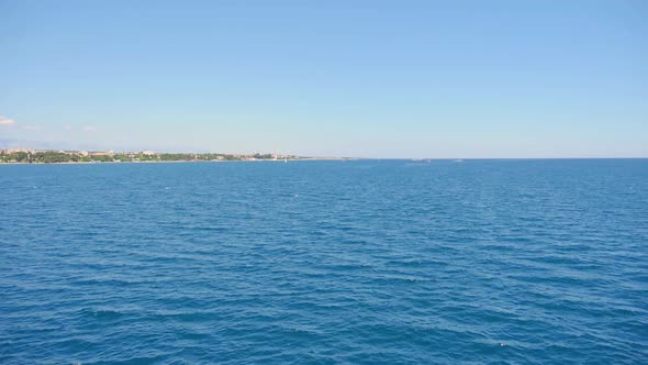 Sea expanse landscape. Beautiful blue sea and large calm waves float on the Atlantic Ocean. Ocean an