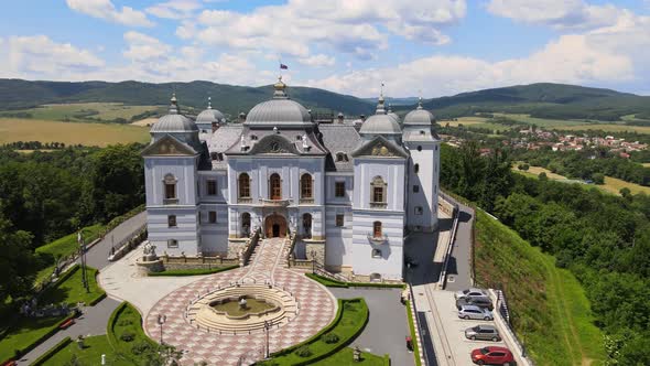 Aerial view of Halicsky Castle in the village of Halic in Slovakia